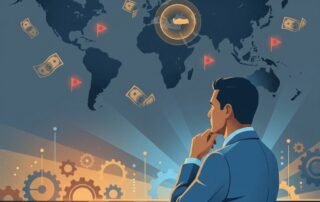 Illustrated man considering hair transplant overseas risks Turkey 2026 with world map and warning symbols in background