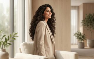 Person with healthy hair in a modern consultation room, representing a PRP hair treatment session journey