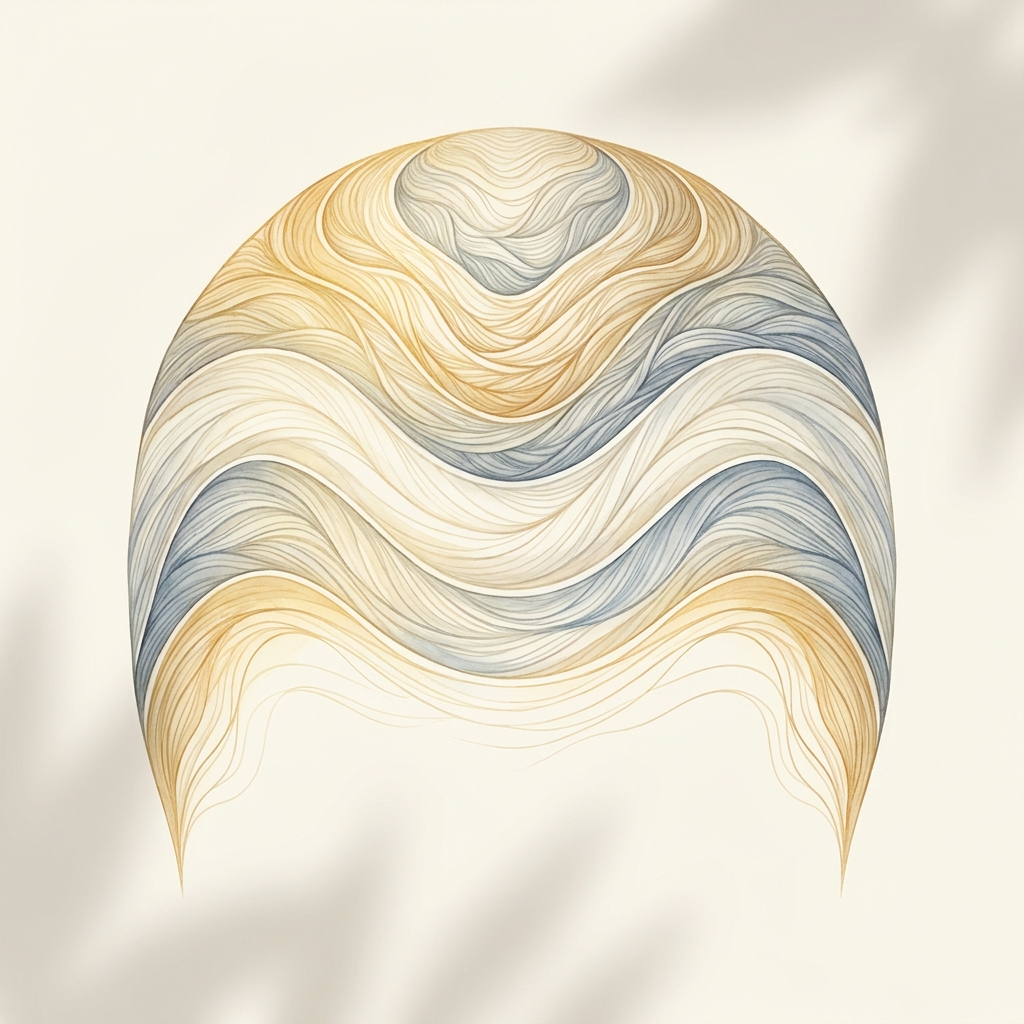 Artistic illustration of hair transplant hairline design zones showing natural density graduation principles