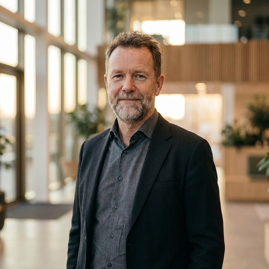 Confident man in his 50s with full healthy hair smiling — ideal hair transplant candidate for senior men