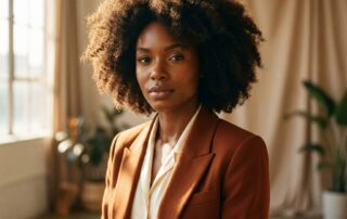 Confident African American woman with full natural hair, representing hair restoration for African American patients considerations
