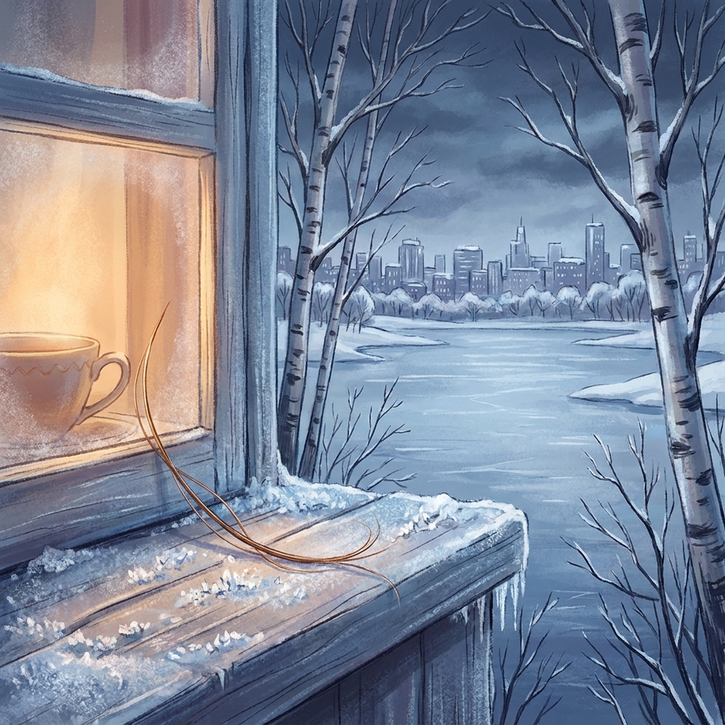 Minnesota winter scene illustrating seasonal effects on hair loss and scalp health with cold blue tones and snow