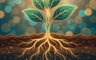 Glowing healthy roots thriving in rich soil, symbolizing follicular unit extraction graft quality preservation success