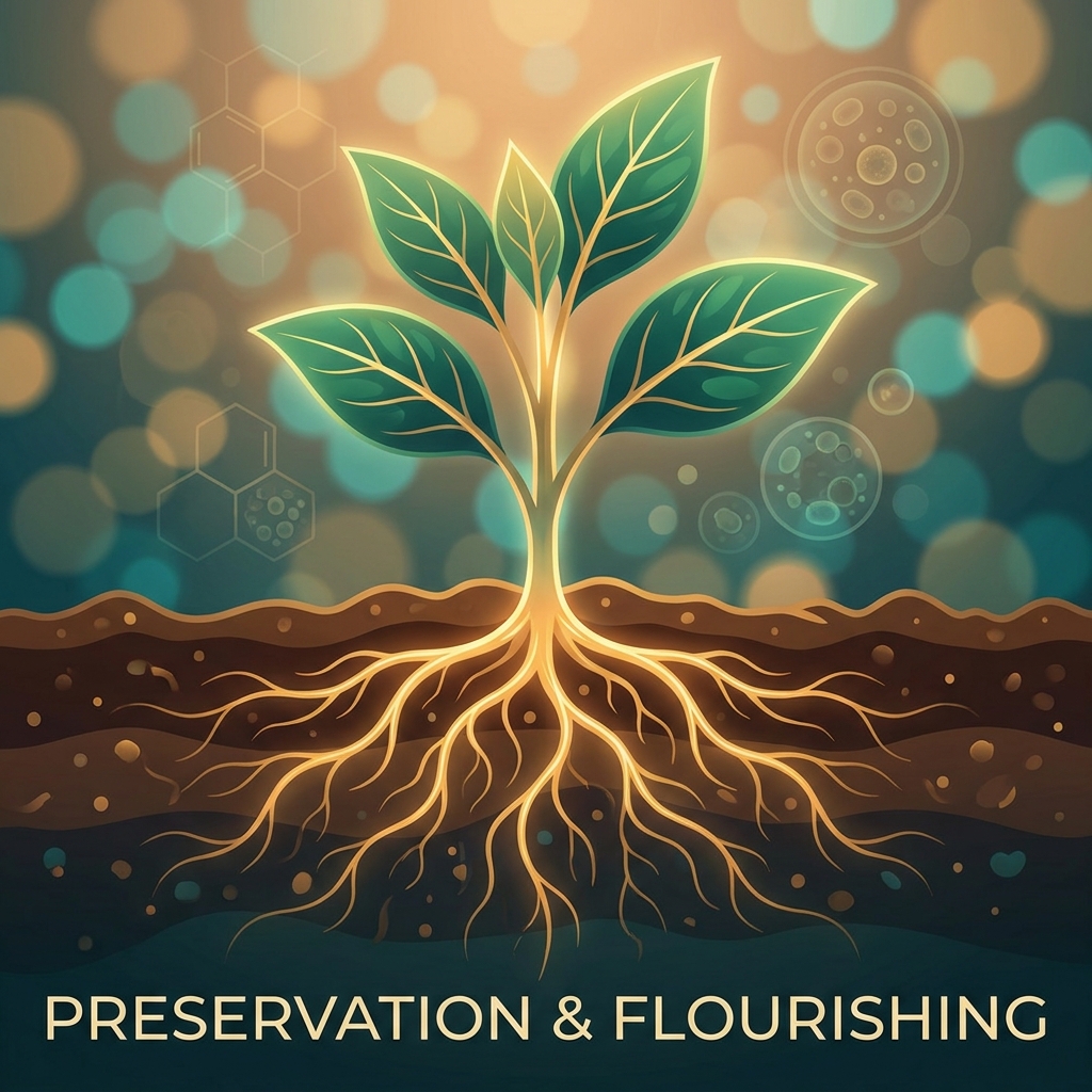 Glowing healthy roots thriving in rich soil, symbolizing follicular unit extraction graft quality preservation success