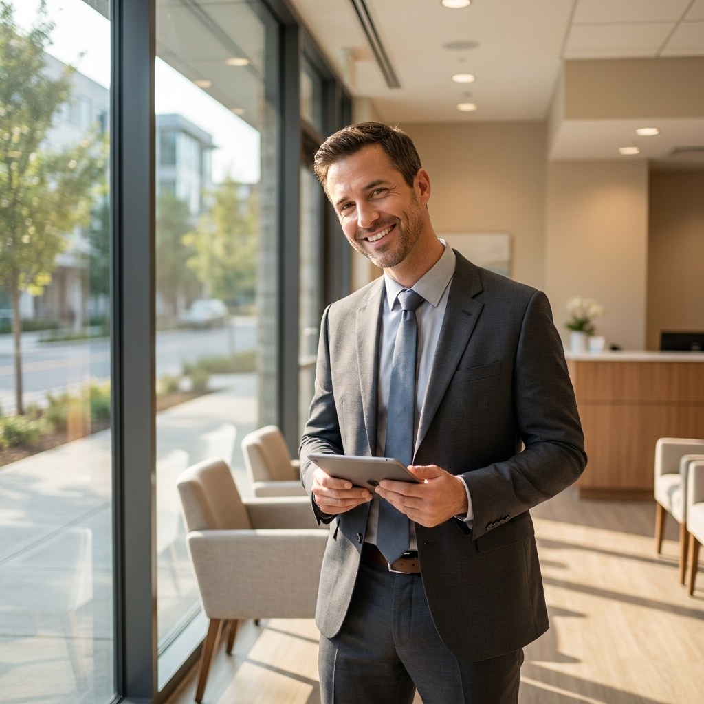 Confident man at a hair restoration clinic in Eagan Minnesota, representing verified patient review results