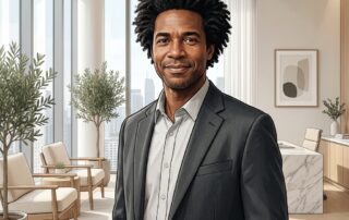Confident man with restored hair in a modern clinic, representing hair transplant vs topical finasteride 2026 options