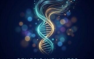 DNA helix transforming into hair strands, representing hair loss genetic testing and predicting future loss