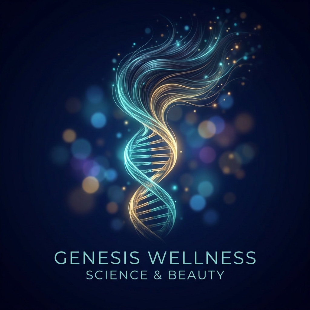 DNA helix transforming into hair strands, representing hair loss genetic testing and predicting future loss