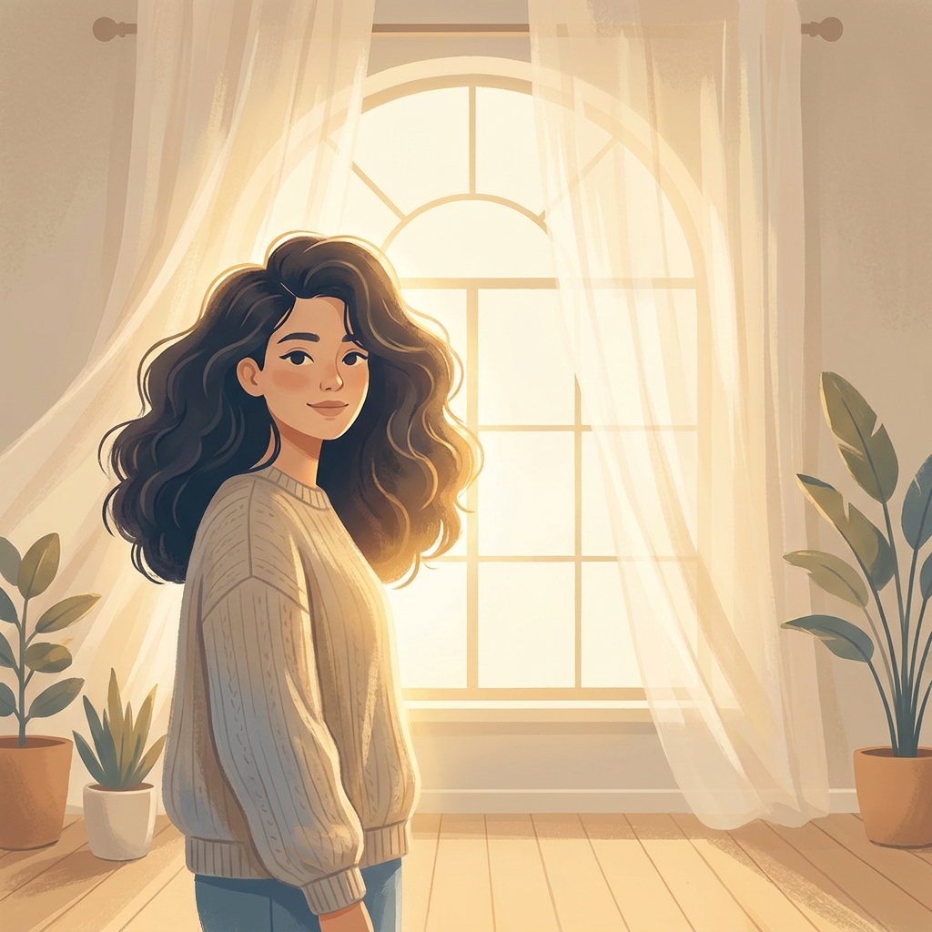 Person with restored healthy hair standing confidently in warm light, representing follicular unit transplantation recovery journey