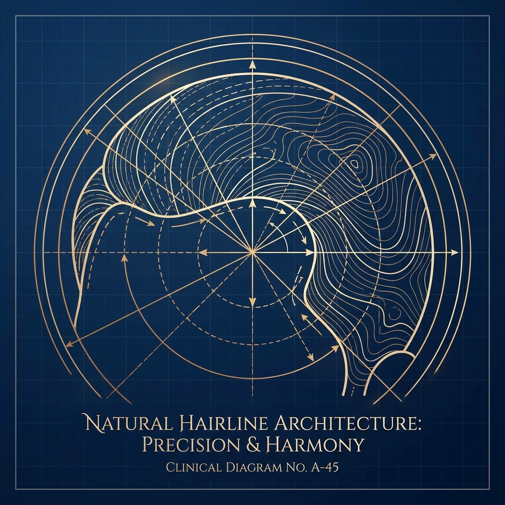Conceptual diagram illustrating hair transplant graft placement angle and direction patterns for natural results