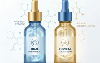 Stylized illustration representing oral vs topical minoxidil hair loss treatment options for 2026 clinical comparison