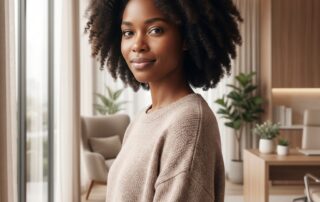 Person with healthy hair in a modern consultation setting, representing alopecia areata hair transplant candidacy hope