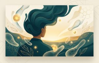Conceptual illustration representing hair restoration with stem cells and cellular regeneration for confident hair regrowth.