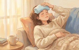 Person calmly managing hair transplant forehead swelling at home with a cool compress during post-procedure recovery