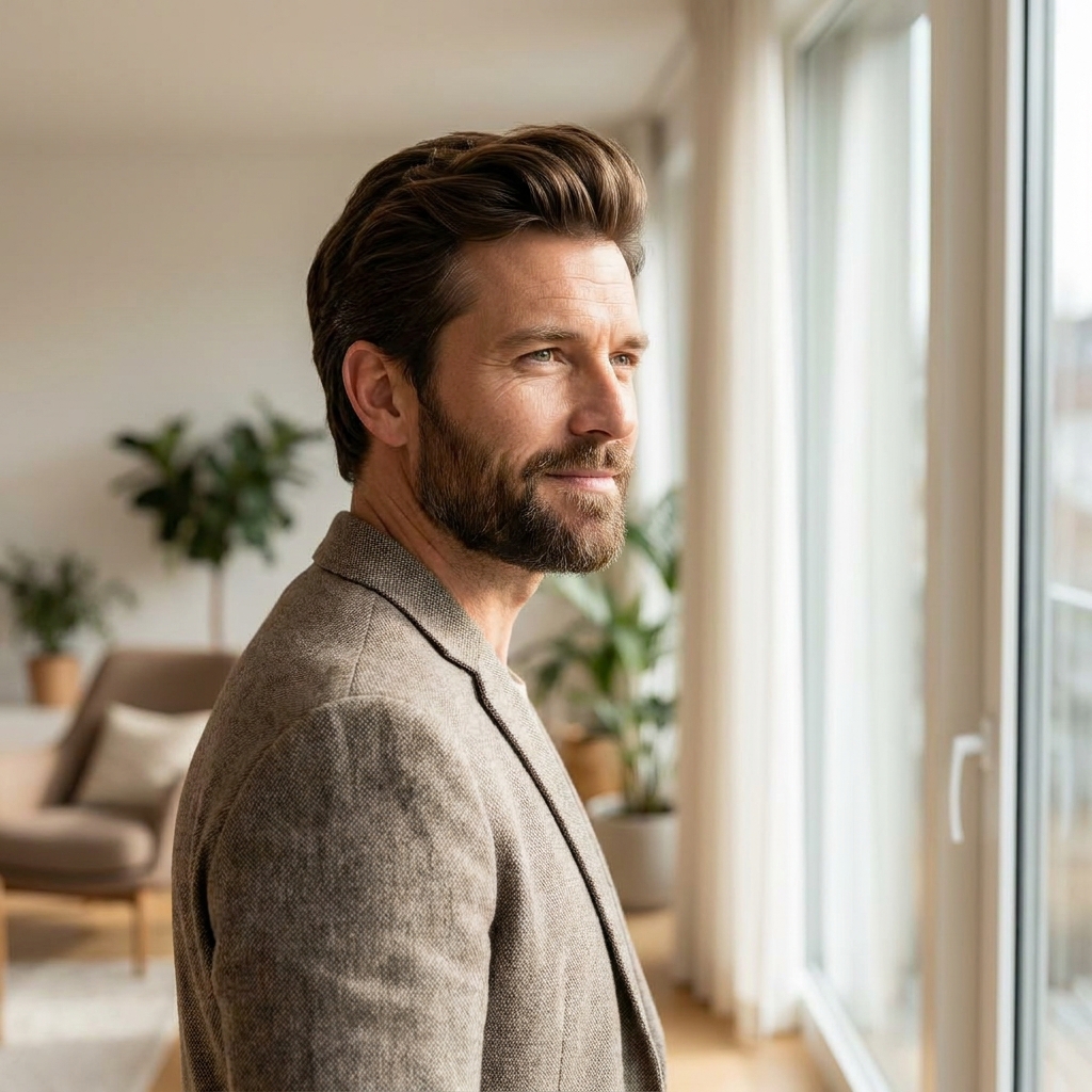 Confident man with healthy full hair representing successful hair transplant post op care instructions week by week recovery journey