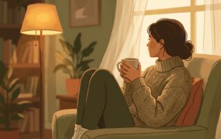 Person reflecting quietly at home, representing the personal decision of what to tell friends and family during hair transplant recovery.