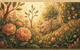 Illustration of a flourishing garden at peak growth, symbolizing hair transplant 9 to 12 months full results and maturation timeline.