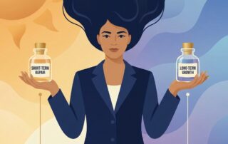 Illustration representing the two-phase medication framework after a hair transplant surgery for long-term hair protection.