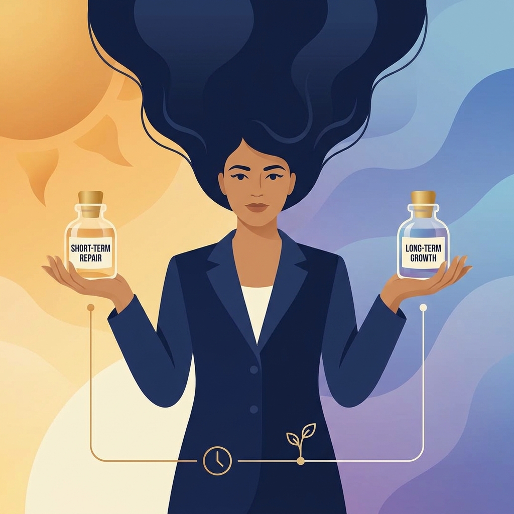 Illustration representing the two-phase medication framework after a hair transplant surgery for long-term hair protection.