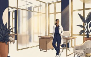 Hair transplant surgical technician role depicted through a professional, modern hair restoration clinic environment.