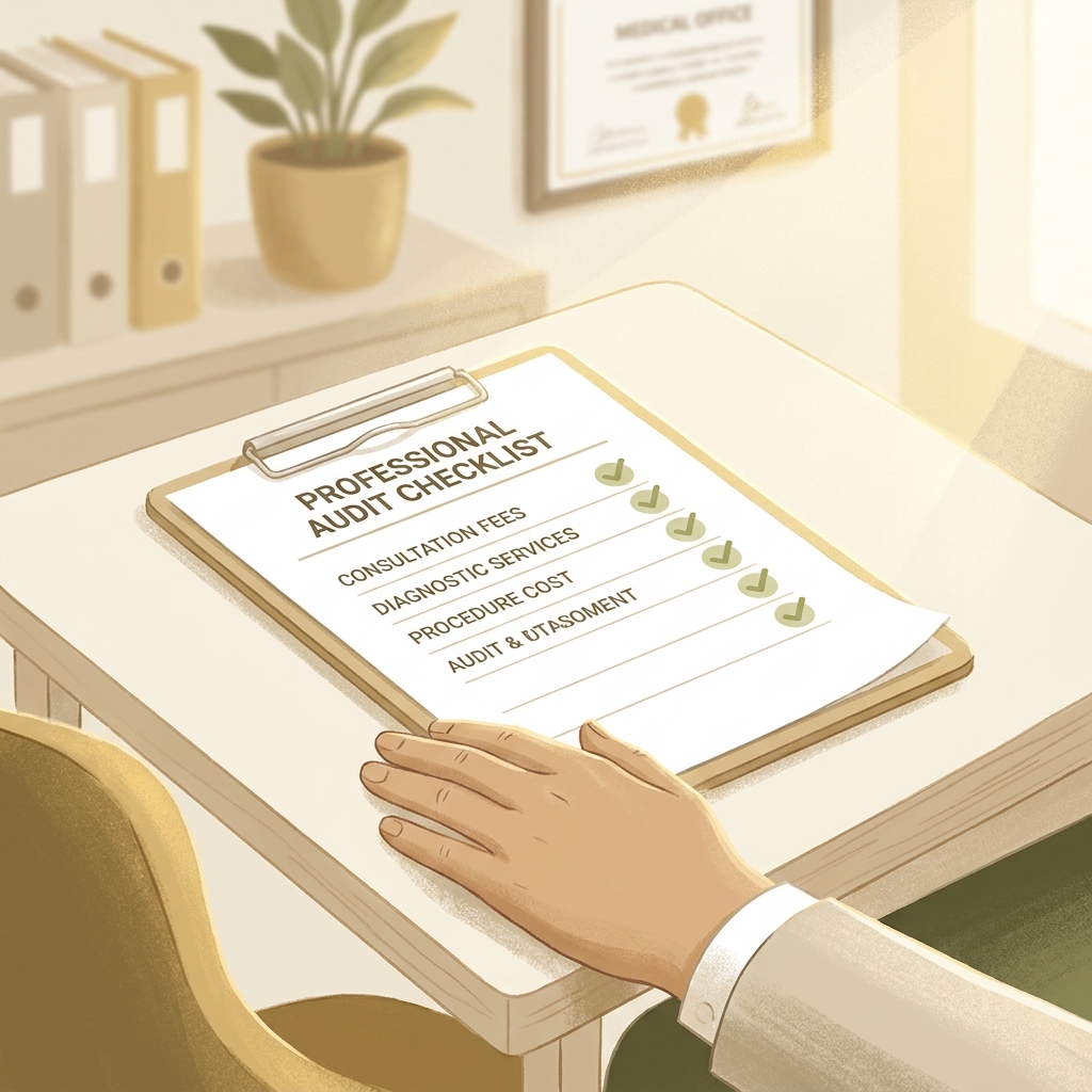 Itemized checklist representing hair transplant all inclusive pricing with no hidden fees audit framework