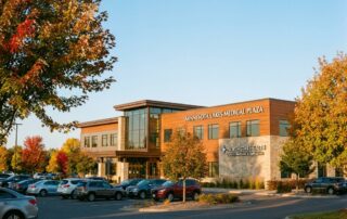 Modern professional office building exterior in Eagan Minnesota, home to Hair Transplant Specialists at 2121 Cliff Drive