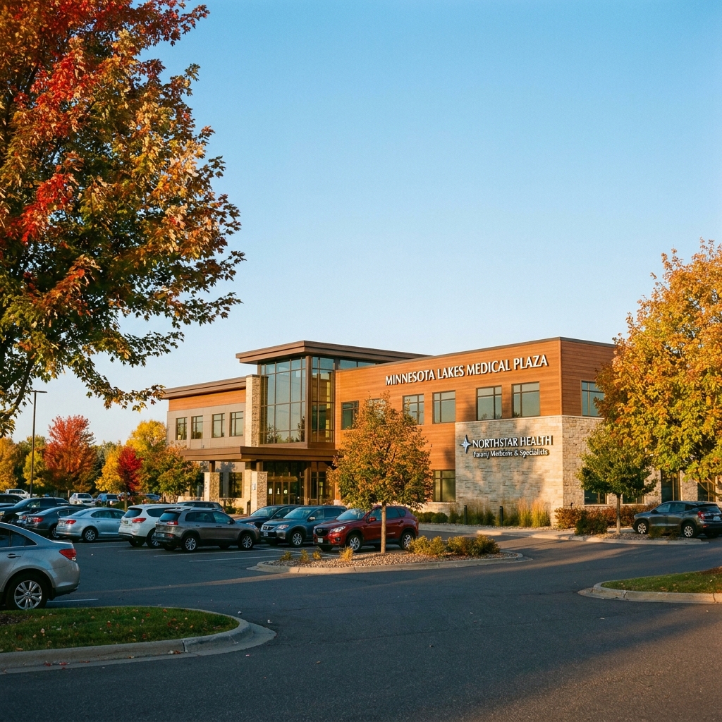 Modern professional office building exterior in Eagan Minnesota, home to Hair Transplant Specialists at 2121 Cliff Drive