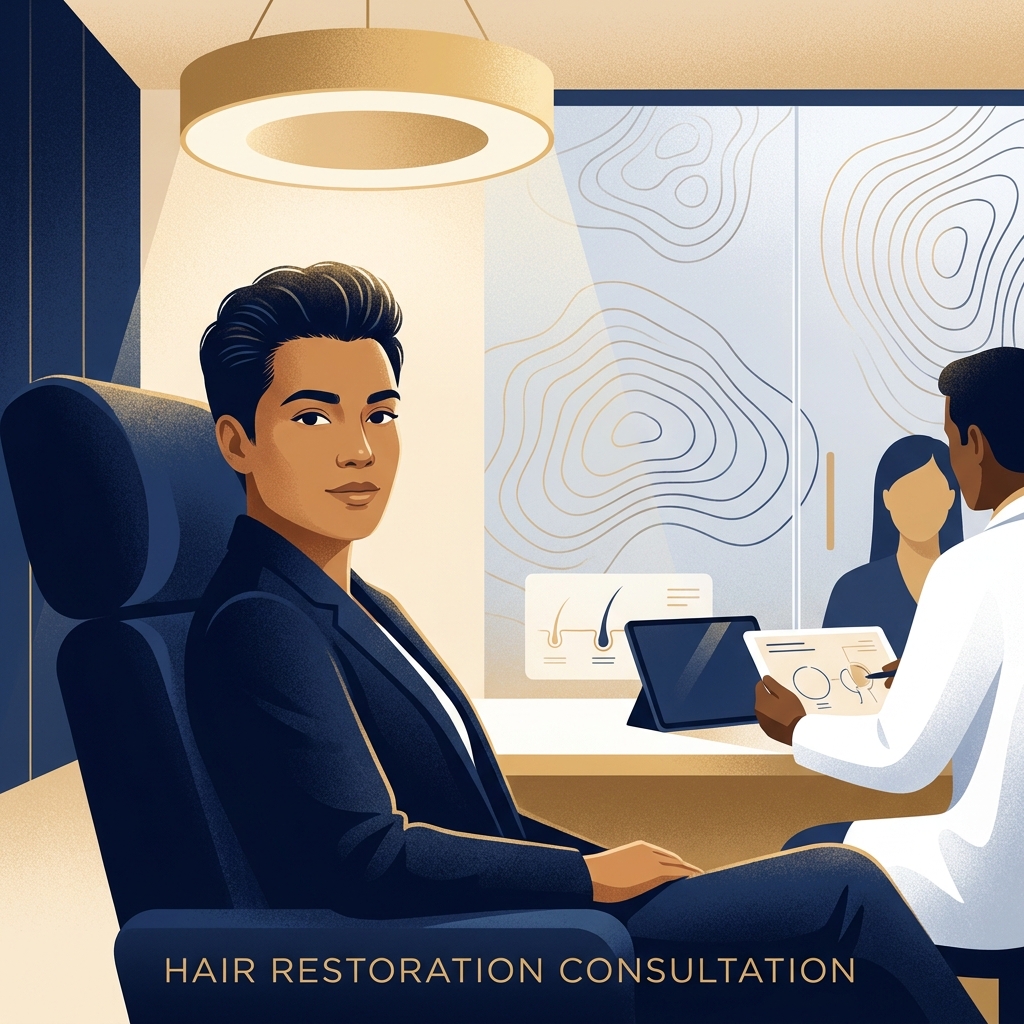 Conceptual illustration representing hair transplant density planning with zone mapping for graft count decisions