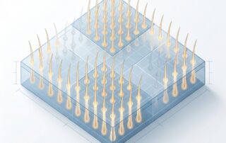 Illustrated diagram showing healthy vs depleted hair follicle distribution, representing hair transplant overharvesting prevention