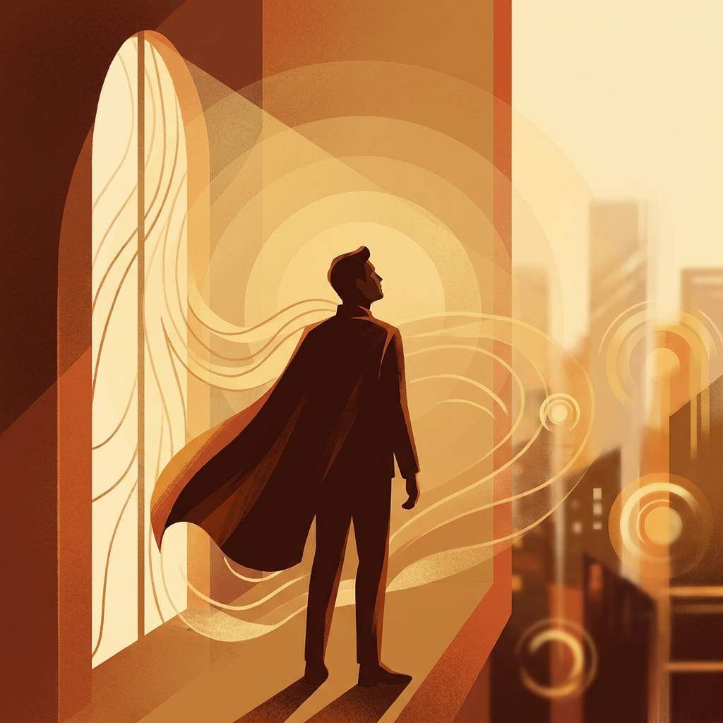 Person standing confidently in warm golden light, symbolizing hair transplant psychological recovery and confidence rebuilding