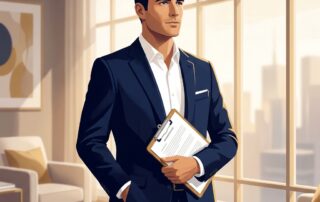Confident man reviewing hair transplant financing options in a modern professional setting