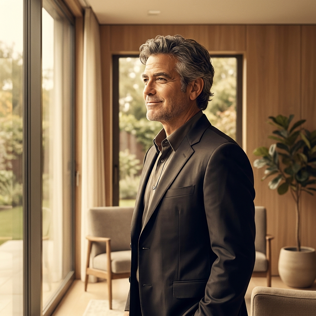 Confident man with healthy hair in a modern clinic setting, representing hair transplant high blood pressure patient candidacy