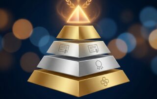 Illustrated gold membership tier hierarchy representing ISHRS credentials and what they mean for hair transplant patients