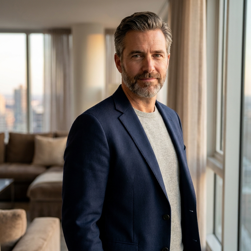 Confident man with natural-looking hair representing realistic Norwood scale 6 hair transplant outcomes