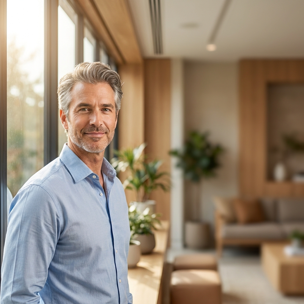 Confident man with healthy hair representing preparation for a hair transplant surgery checklist journey