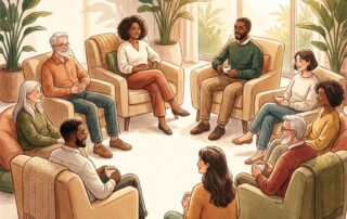 Diverse support community group sharing connection and compassion — hair loss support community resources for patients