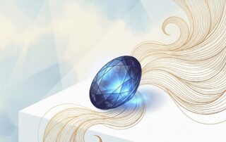 Sapphire gemstone with abstract hair motifs representing sapphire FUE hair transplant technology