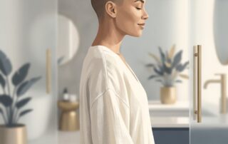 Confident person with shaved head representing scalp micropigmentation scar camouflage results for FUT linear scar treatment.