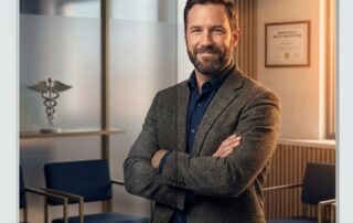 Confident man with full natural beard in modern Minnesota clinic setting representing beard transplant near me options