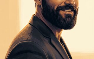 Confident man with a full, natural-looking beard highlighting the results of a beard hair transplant procedure.