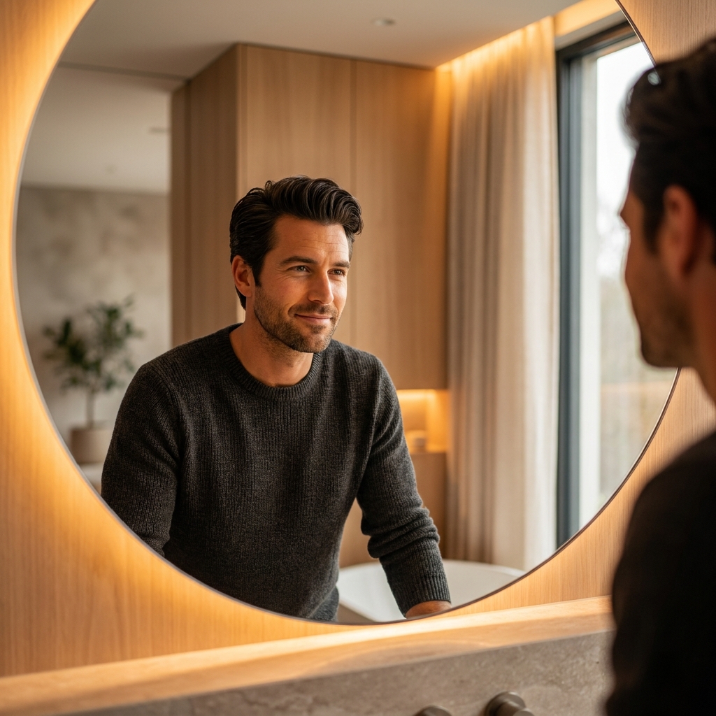 Confident man with natural-looking hairline reflecting a successful small hair transplant for receding hairline only