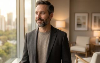 Confident man in modern clinic setting representing non surgical hair restoration options in 2026