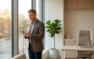 Confident man ready to schedule a hair restoration appointment in the Twin Cities at a modern Eagan clinic