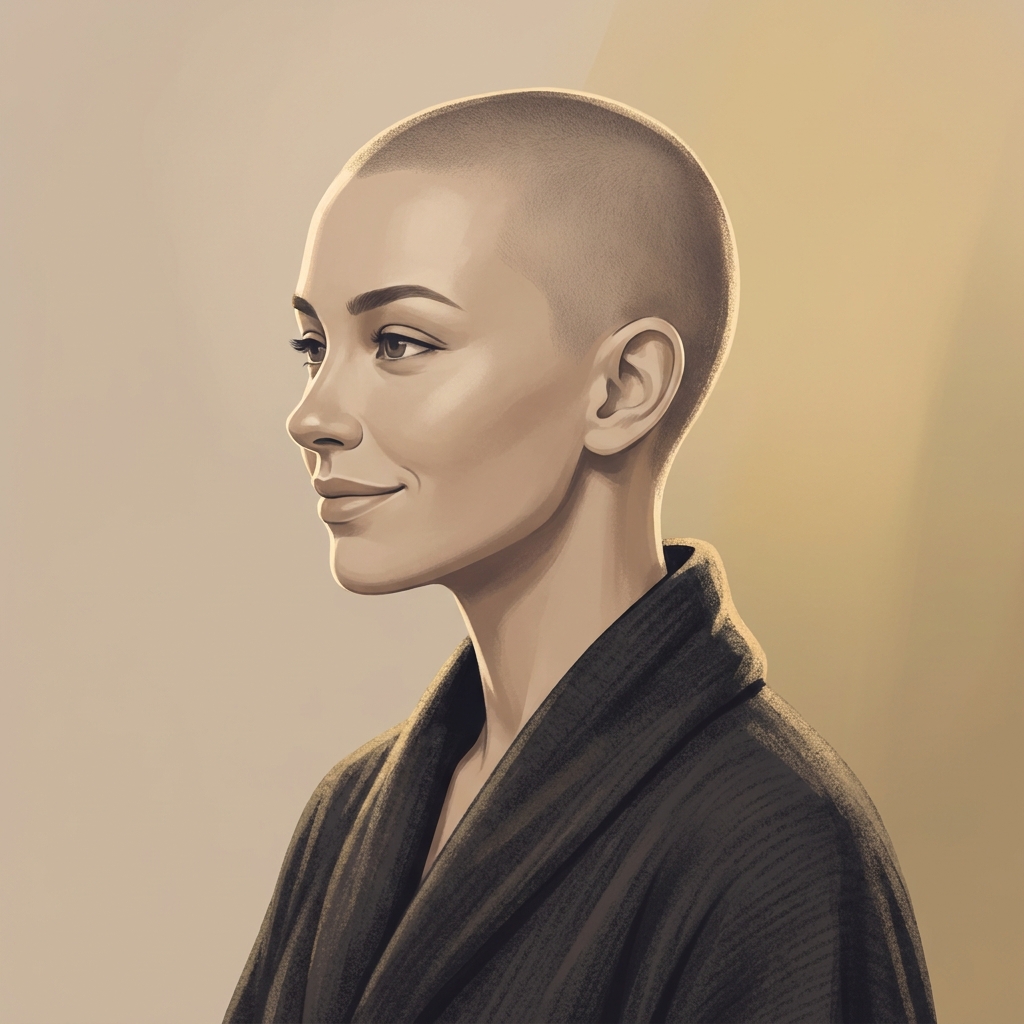 Confident person with shaved head showing smooth scalp after scalp micropigmentation for hair transplant scars