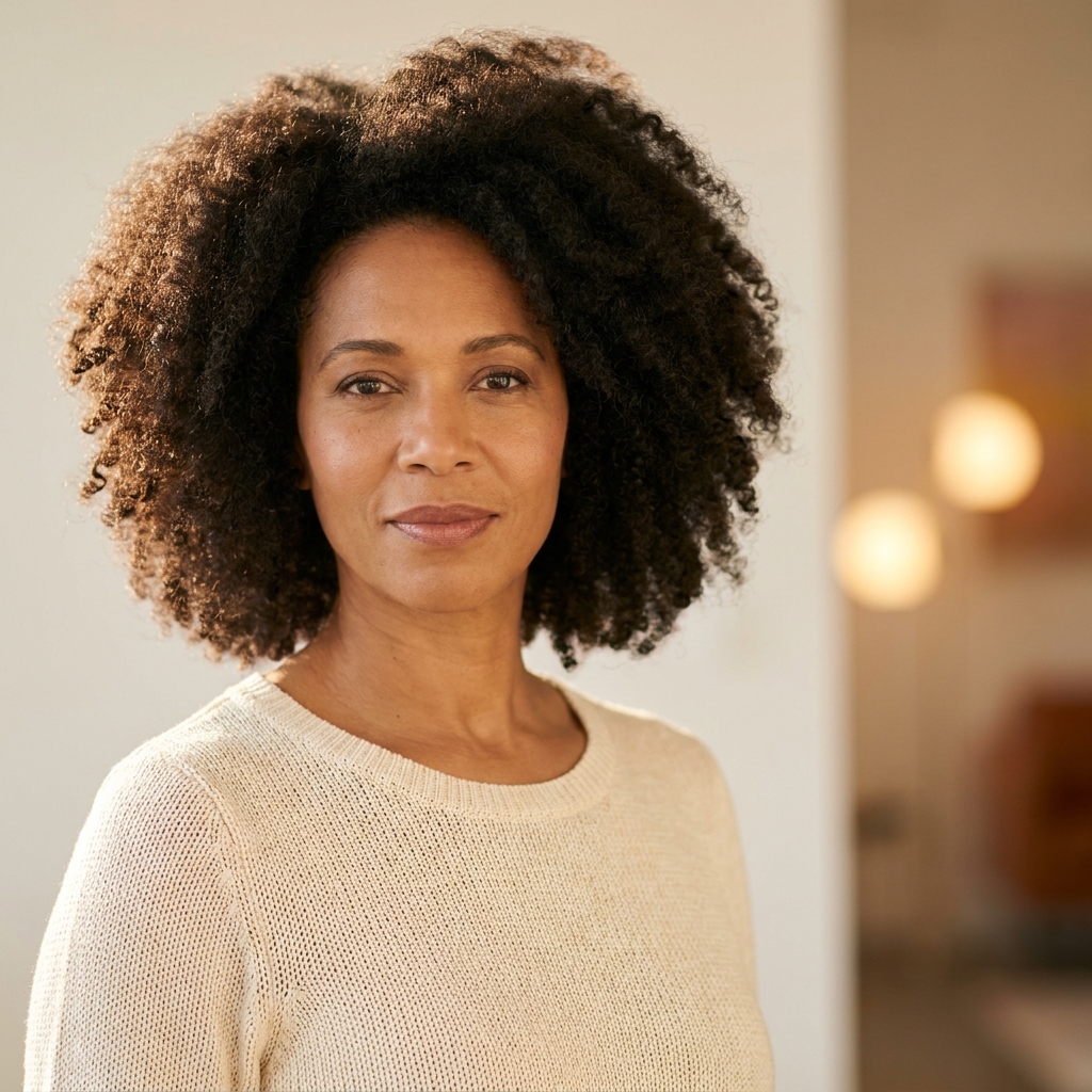 Confident woman with full healthy hair representing positive outcomes of FUE hair transplant for women