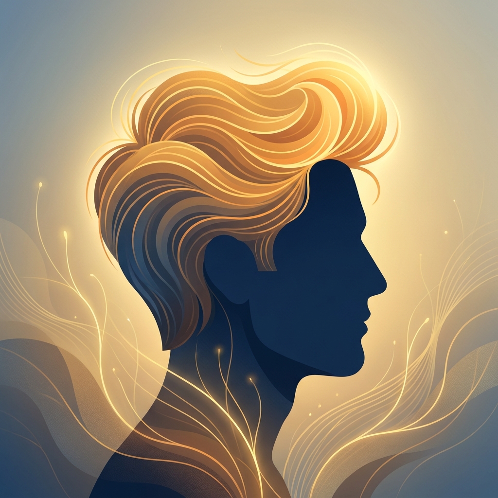Conceptual illustration showing hair density changes over time, representing what happens to non-transplanted hair after a hair transplant