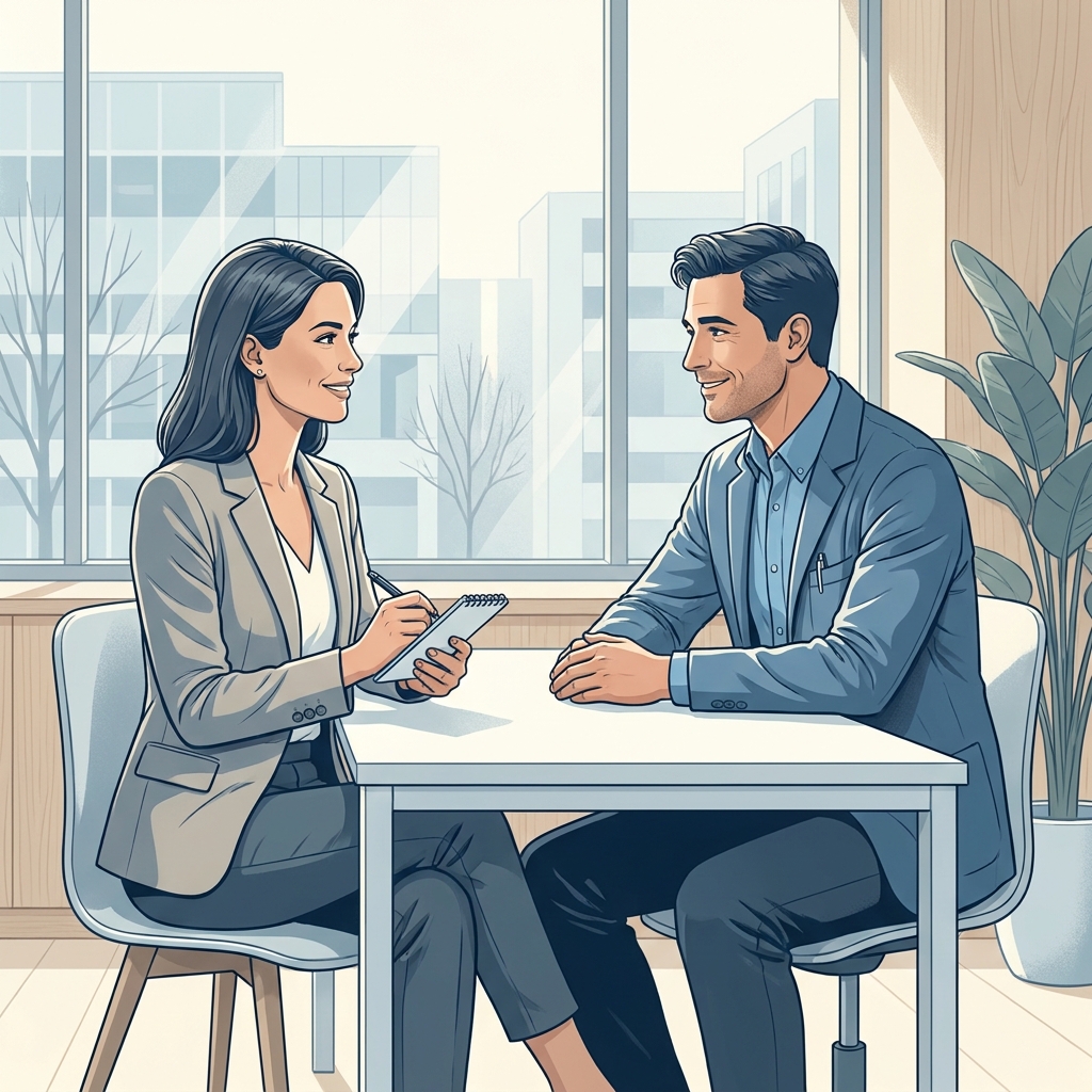 Person consulting with a hair loss specialist in a modern Minneapolis St Paul area clinic office