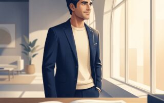 Confident man considering finasteride for hair loss, with research materials in a modern clinical setting