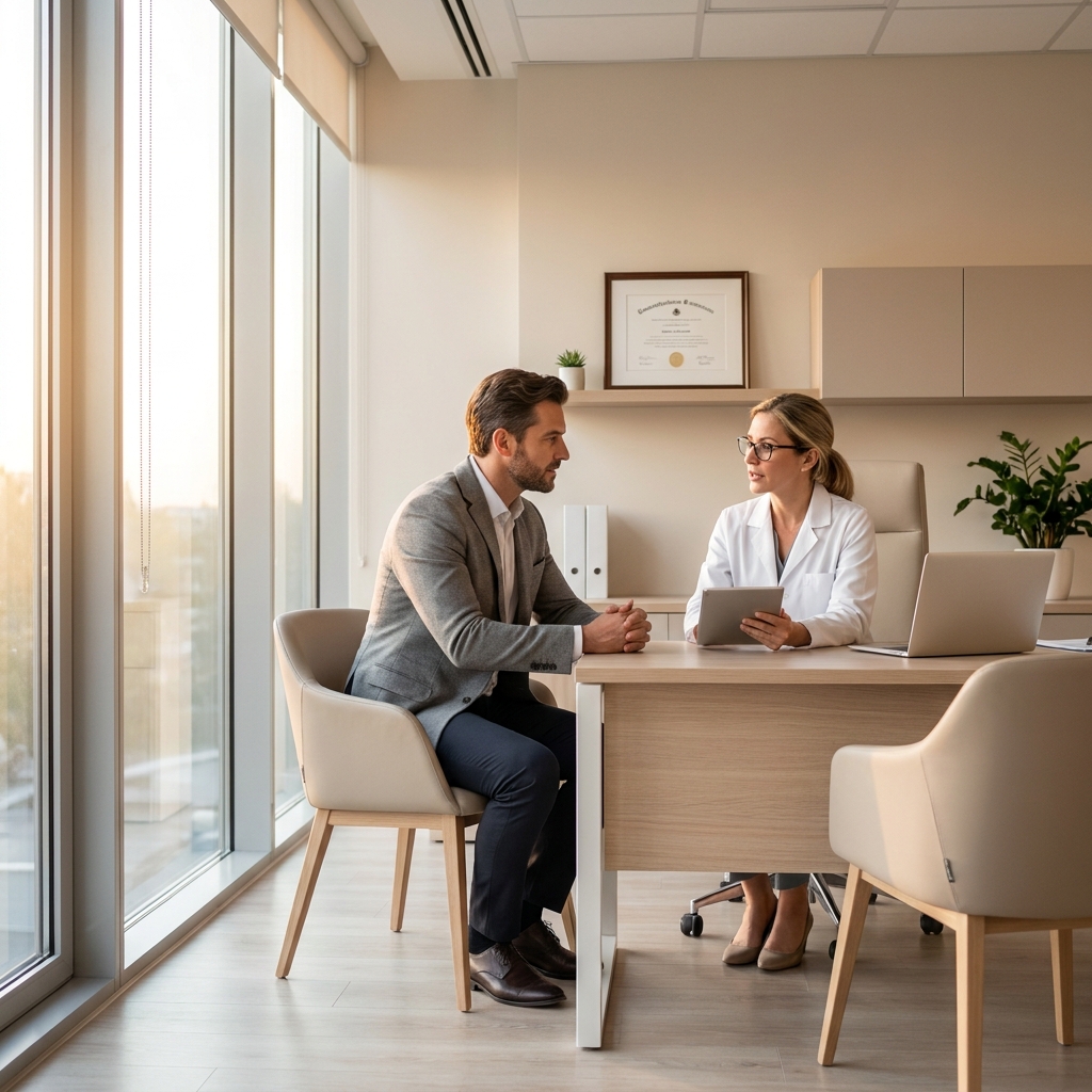 Consultation with a trusted hair transplant surgeon in a modern medical office