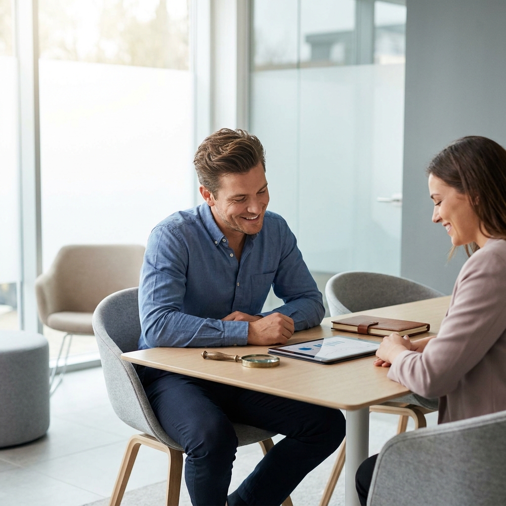 Consultation scene representing informed review of before and after hair transplant surgery results
